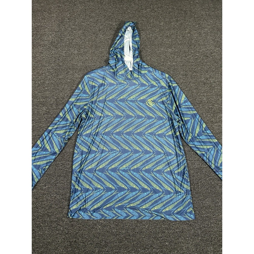 Googan Squad Hoodie Men's Small Blue Fish Print Lightweight Performance Stretch